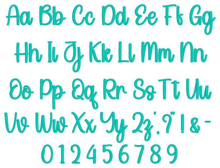 Photograph of stitched out Simple Treasures embroidery font alphabet