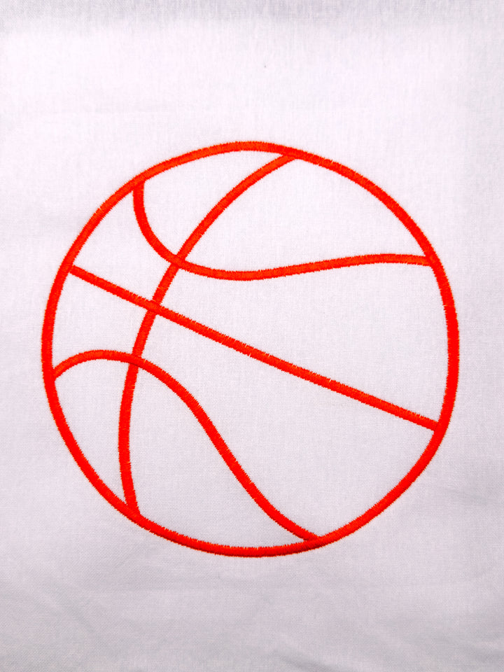 Basketball icon embroidery design on a white fabric background