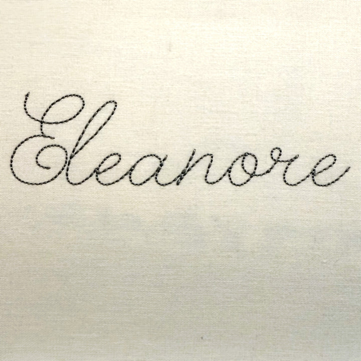 Photograph of stitched out Eleanore Bean Stitch embroidery font