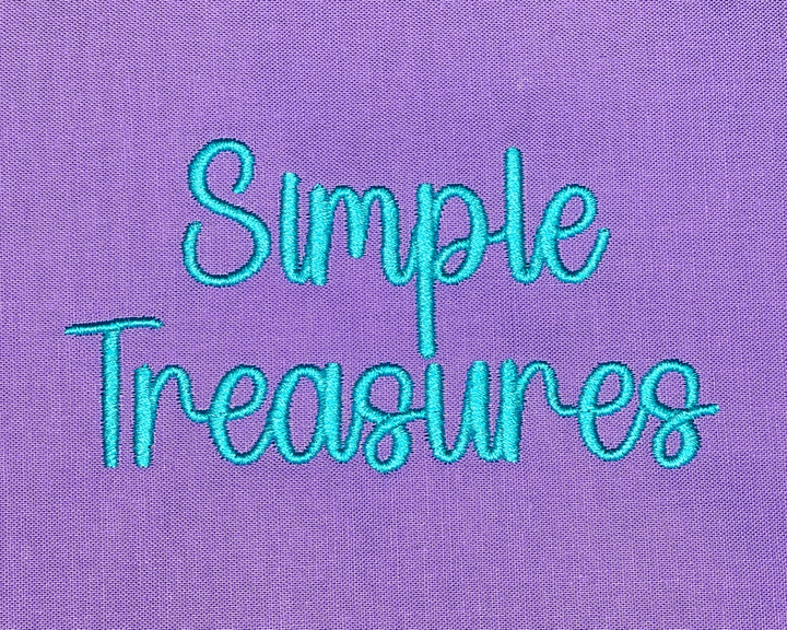Photograph of stitched out Simple Treasures embroidery font