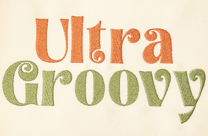 Photograph of stitched out Ultra Groovy embroidery font