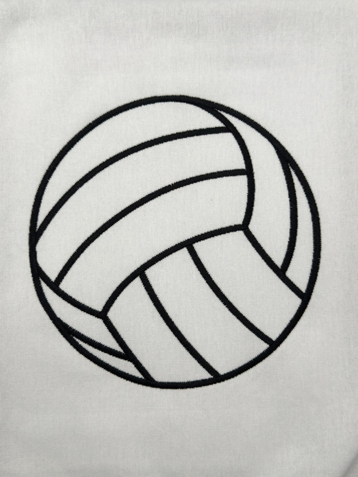 Volleyball icon embroidery design on a white fabric background