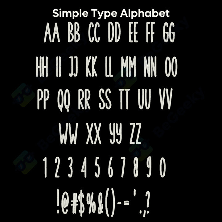Photograph of Simple Type embroidery font alphabet