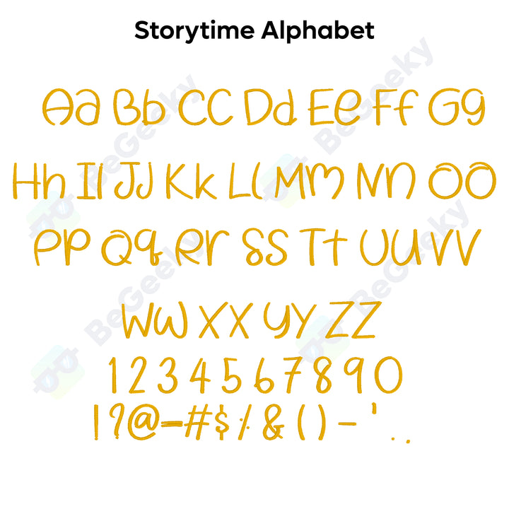 Photograph of Storytime embroidery font alphabet