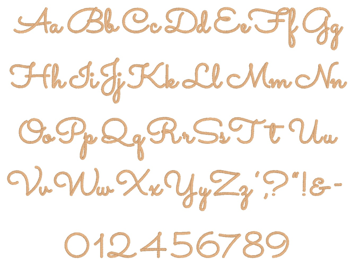 Photograph of stitched out Summer Peaches embroidery font alphabet