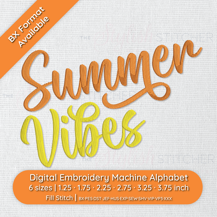 Photograph of Summer Vibes embroidery font
