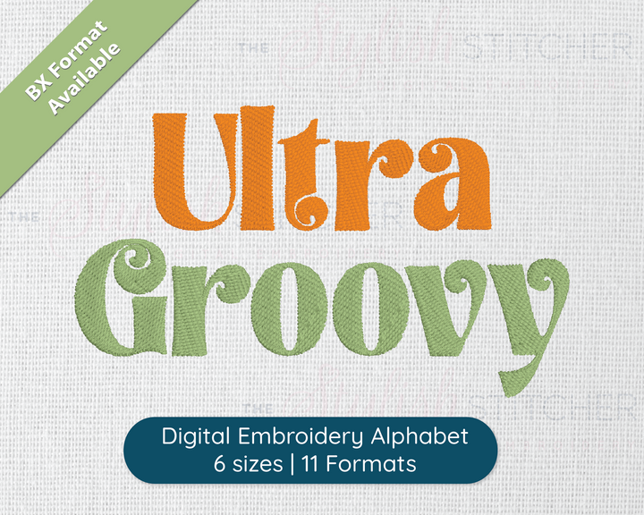 Photograph of Ultra Groovy embroidery font