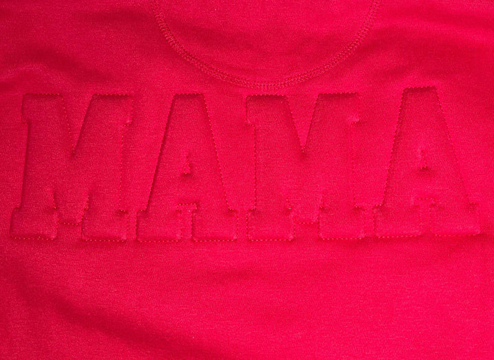 Photograph of inside stitching of 3D Varsity Embossed embroidery font