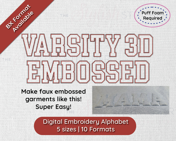 Photograph of Varisty 3D Embossed embroidery font