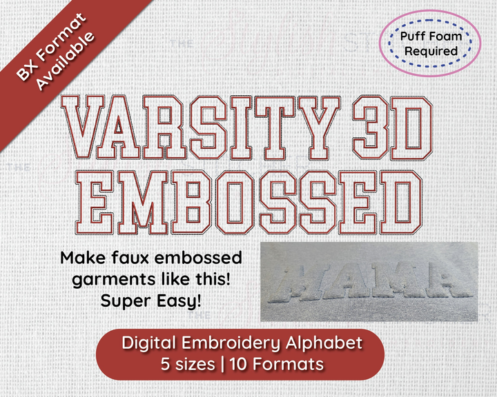 Photograph of Varisty 3D Embossed embroidery font