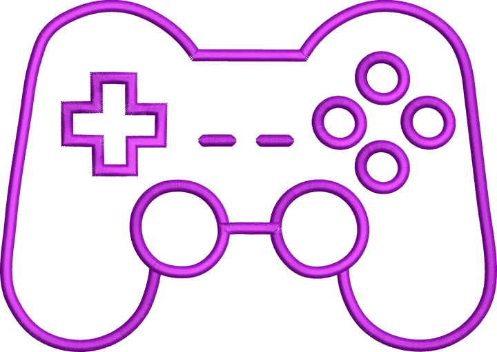 Gaming controller icon embroidery design on a dark background