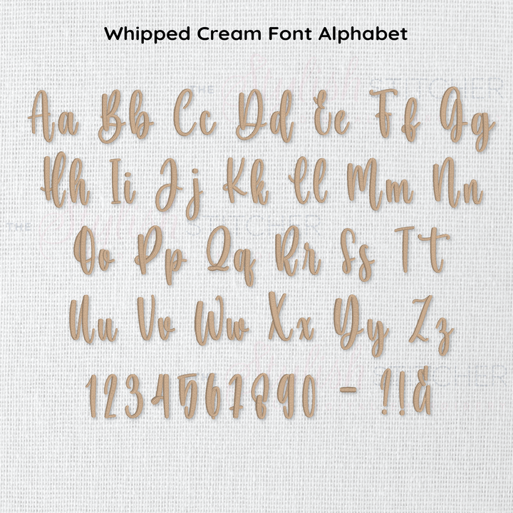 Photograph of Whipped Cream embroidery font alphabet