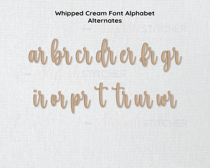 Photograph of Whipped Cream embroidery font alternate alphabet