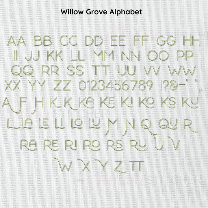 Willow Grove Alphabet on a textured white background