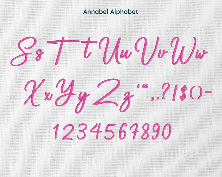 Photograph of Annabel embroidery font alphabet