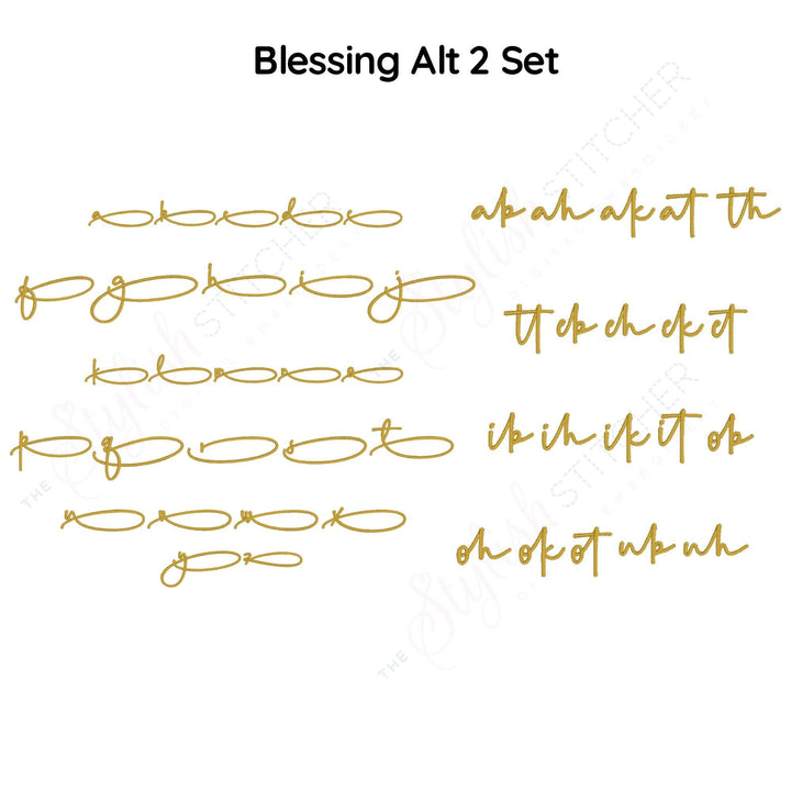 Photograph of Blessing embroidery font alternate alphabet