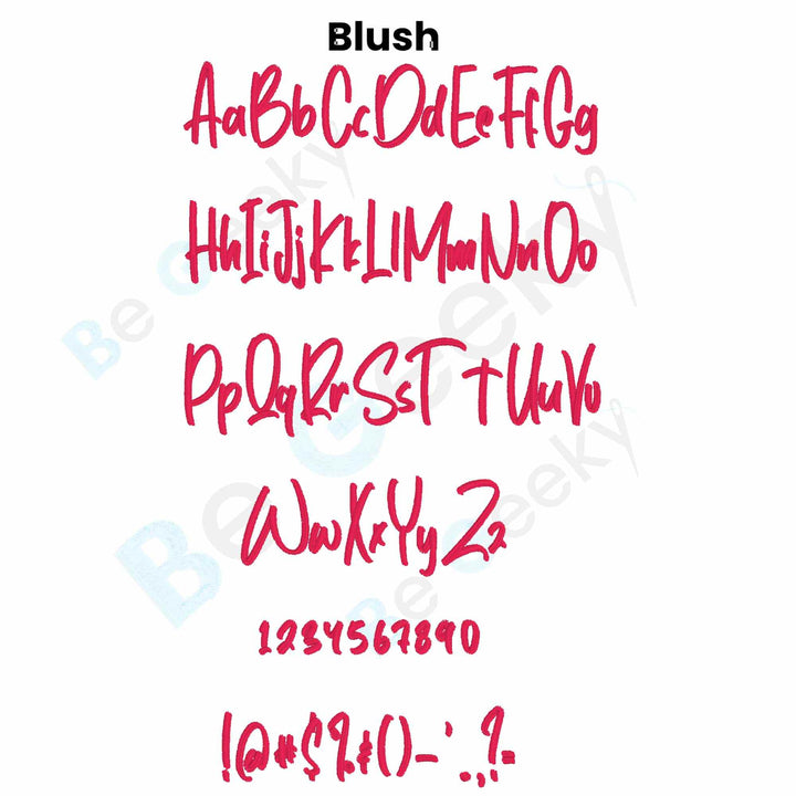 Photograph of Blush embroidery font alphabet