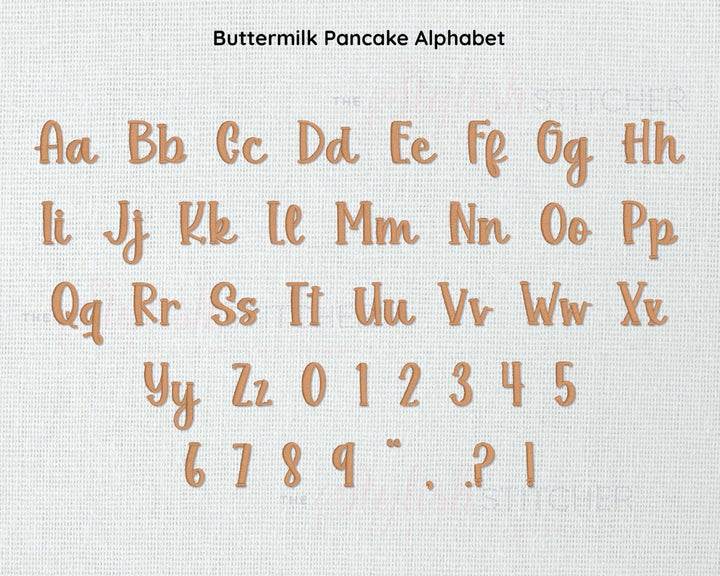 Photograph of Buttermilk Pancakes embroidery font alphabet