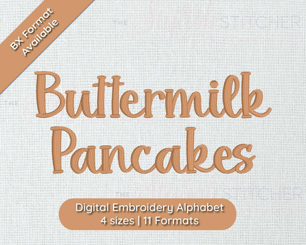 Photograph of Buttermilk Pancakes embroidery font