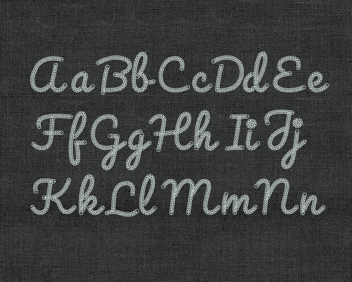 Photograph of Chainmail Chain Stitch embroidery font alphabet