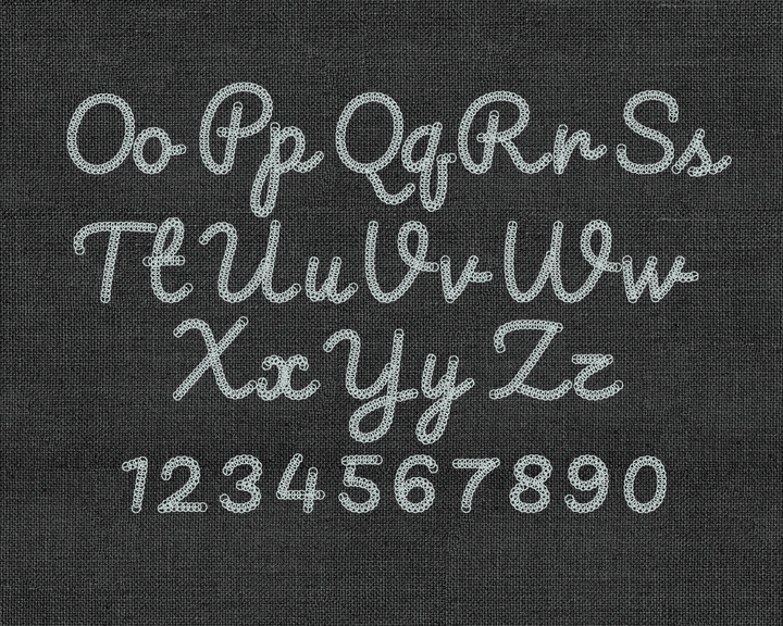 Photograph of Chainmail Chain Stitch embroidery font alphabet