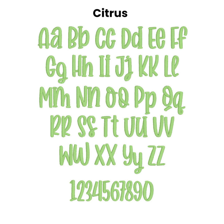 Photograph of Citrus embroidery font alphabet