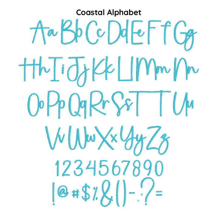 BX Font, Coastal digital embroidery font, PES, DST