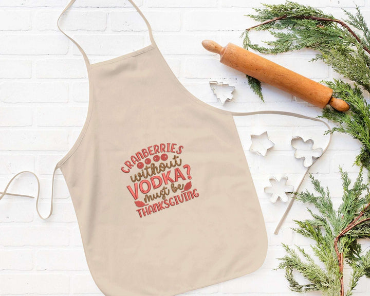 Photograph of apron featuring Cranberries Without Vodka design
