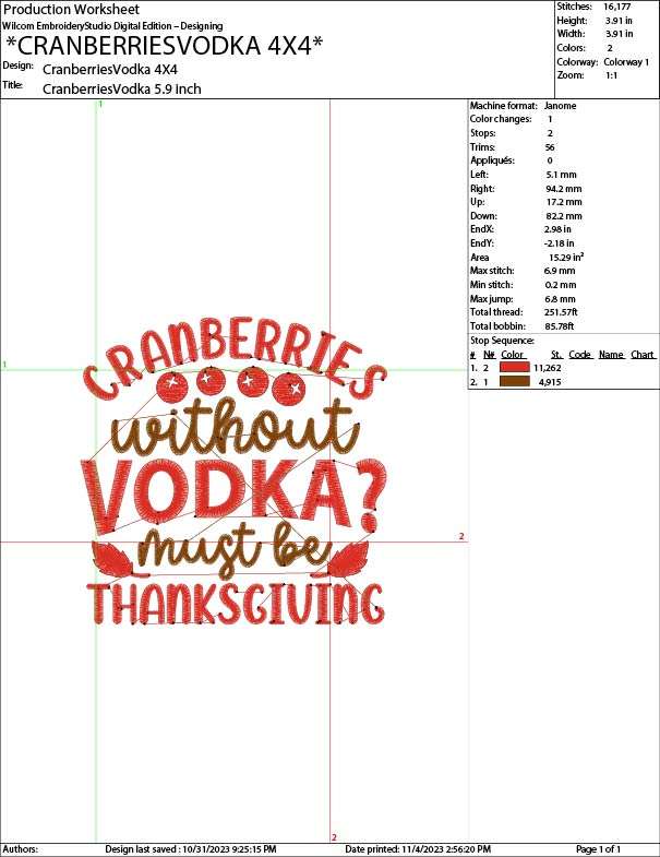 Cranberries Without Vodka production worksheet 4x4
