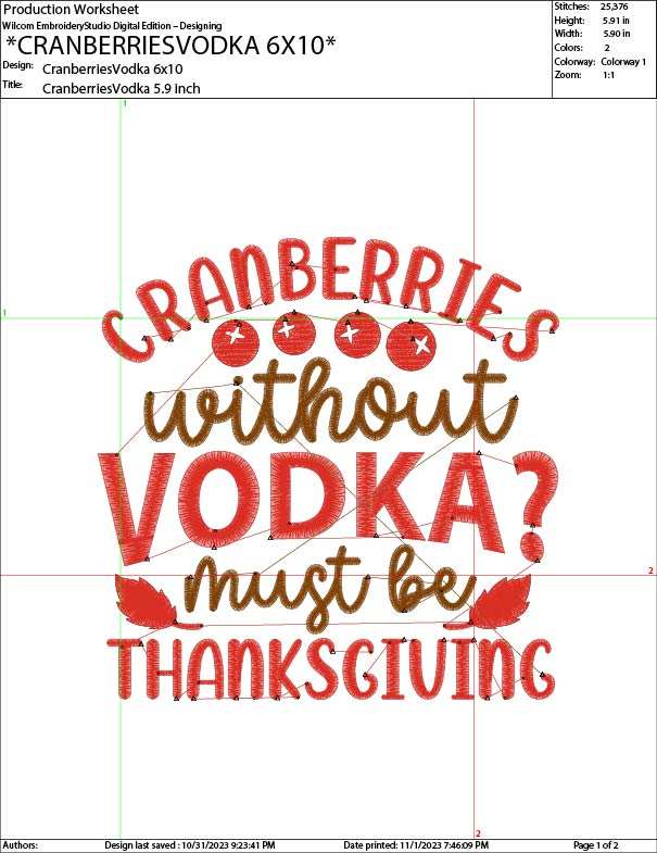 Cranberries Without Vodka production worksheet 6x10