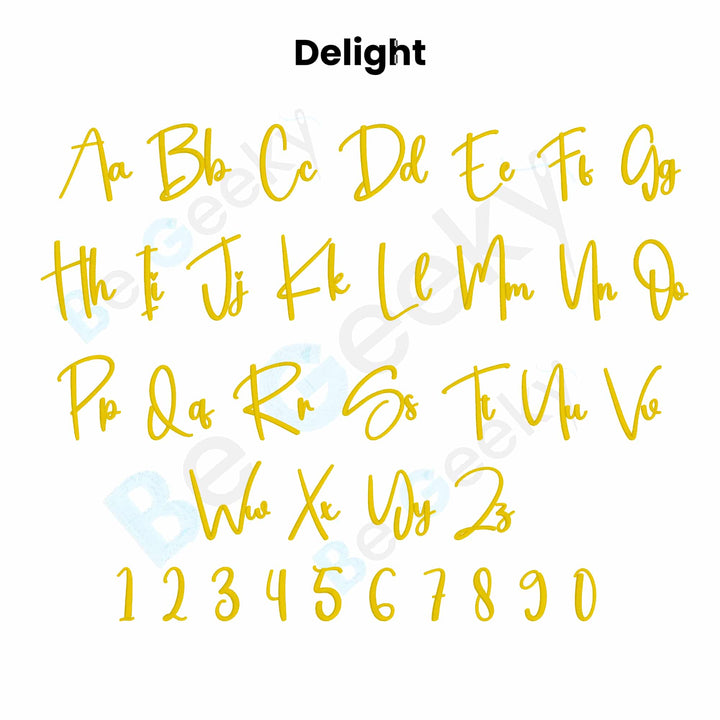 Photograph of Delight embroidery font alphabet