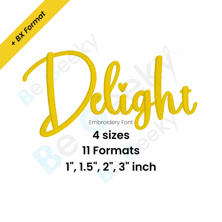 Photograph of Delight embroidery font