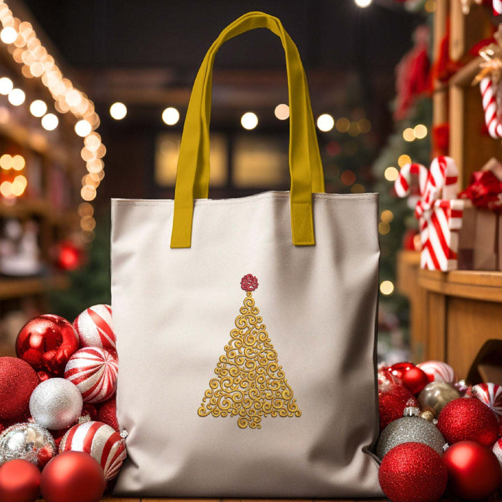 Photograph of a tote bag featuring Filigree Christmas Tree design

