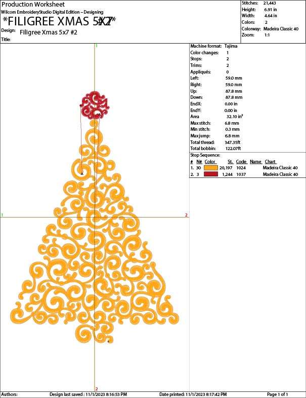 Filigree Christmas Tree production worksheet  5x7 #2