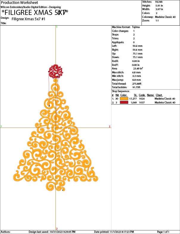 Filigree Christmas Tree production worksheet  5x7