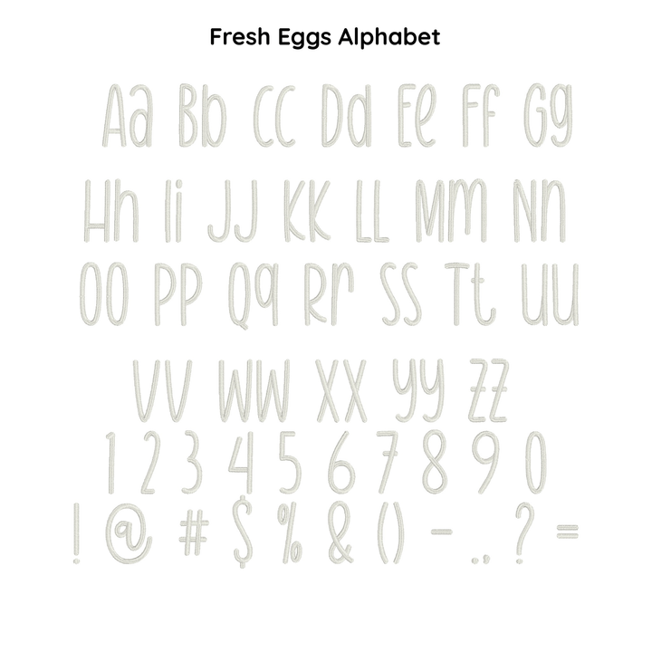 Photograph of Fresh Eggs embroidery font alphabet