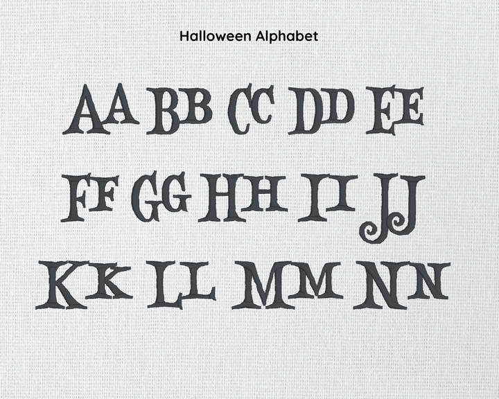 Photograph of Halloween embroidery font alphabet