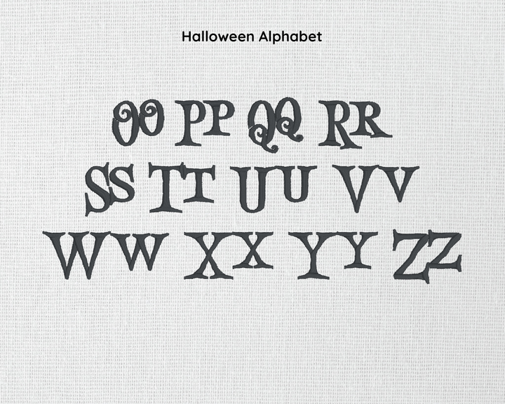 Photograph of Halloween embroidery font alphabet