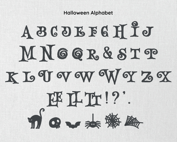 Photograph of Halloween embroidery font alphabet