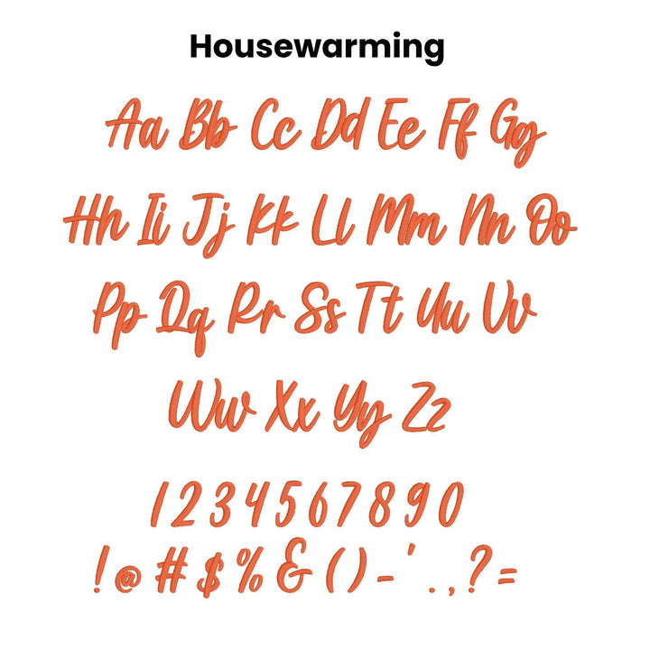 Photograph of Housewarming embroidery font alphabet