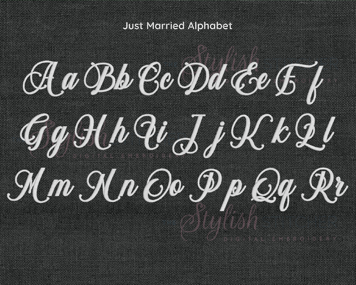 Photograph of Just Married embroidery font alphabet