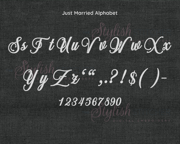Photograph of Just Married embroidery font alphabet