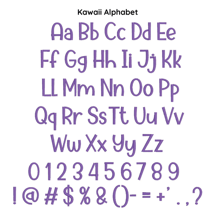Photograph of Kawaii embroidery font alphabet