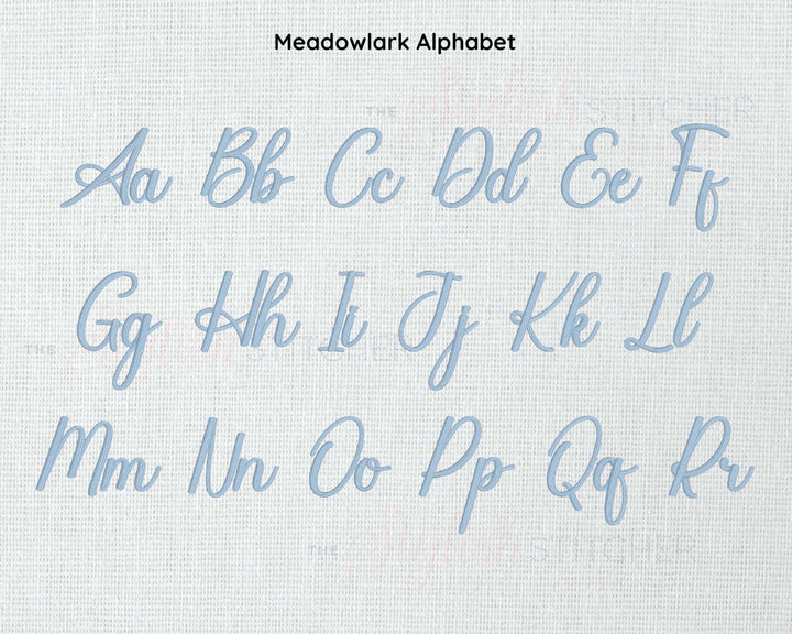 Photograph of Meadowlark embroidery font alphabet