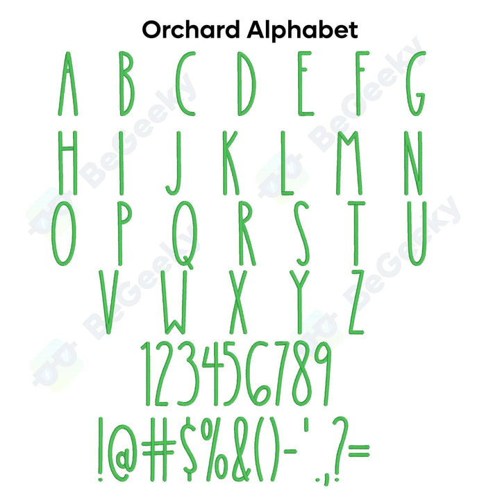 Photograph of Orchard embroidery font alphabet
