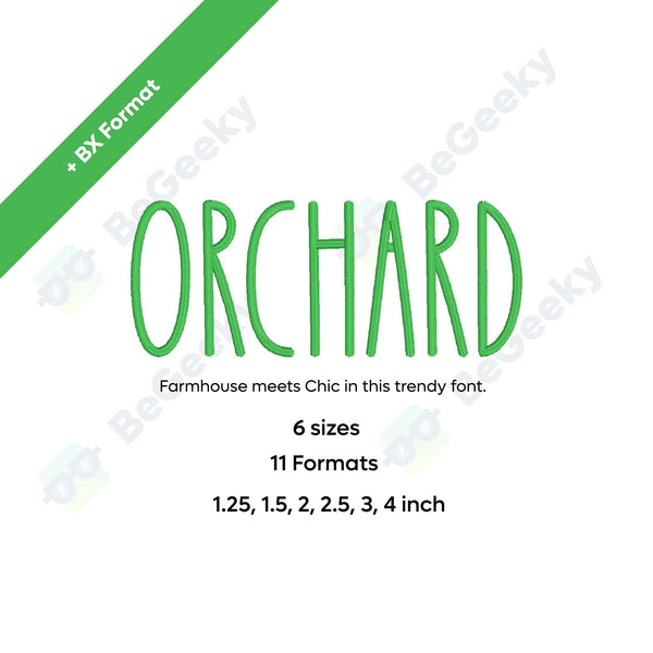 Photograph of Orchard embroidery font