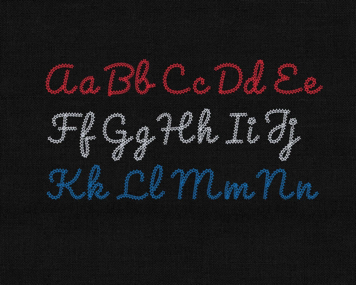 Photograph of Patriotic Chain Stitch embroidery font alphabet