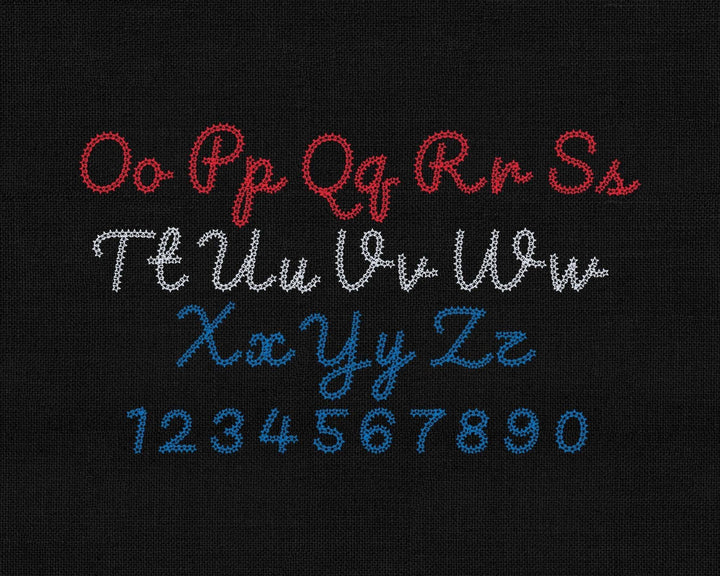 Photograph of Patriotic Chain Stitch embroidery font alphabet