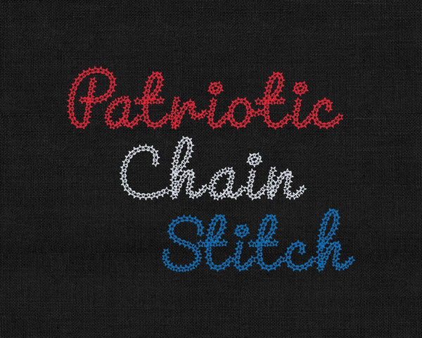 Photograph of Patriotic Chain Stitch embroidery font