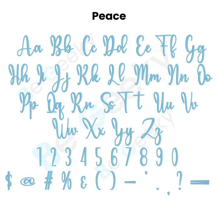 Photograph of Peace embroidery font alphabet